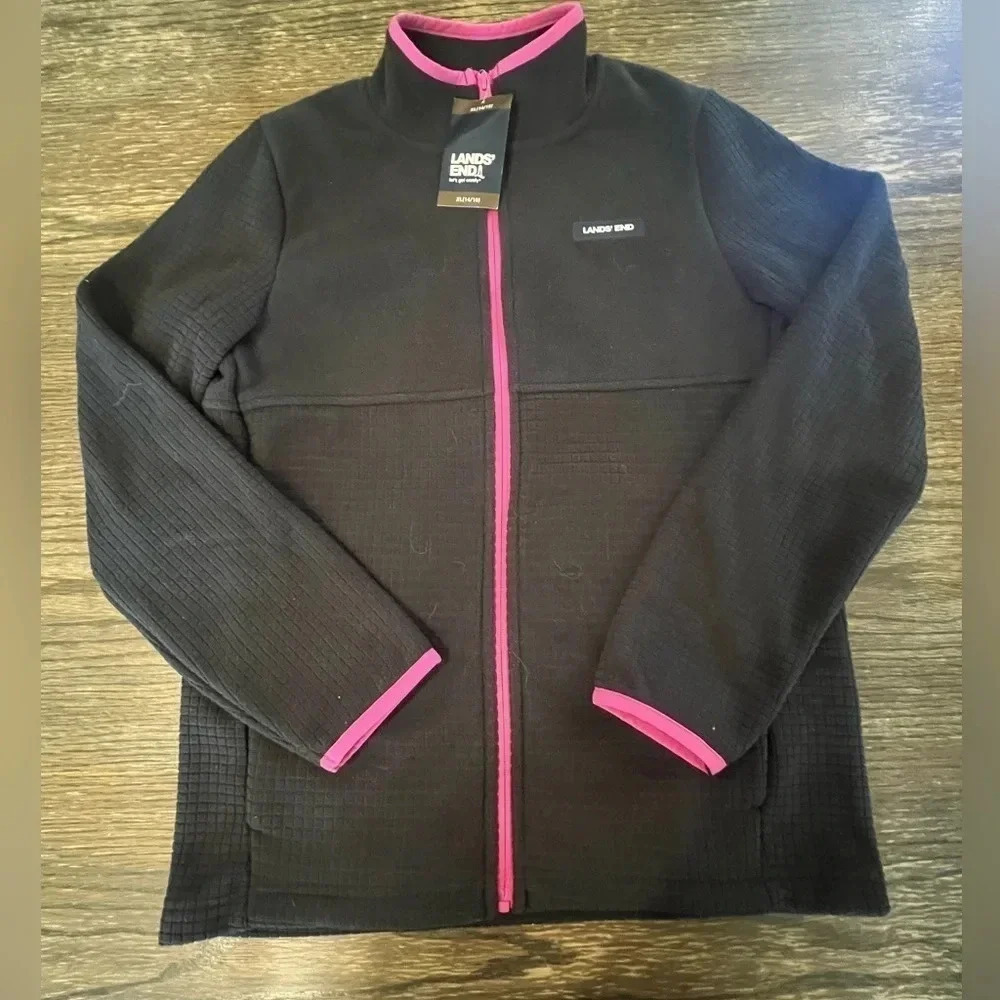 Lands' End Girl's Grid Fleece Zip Up Jacket XL